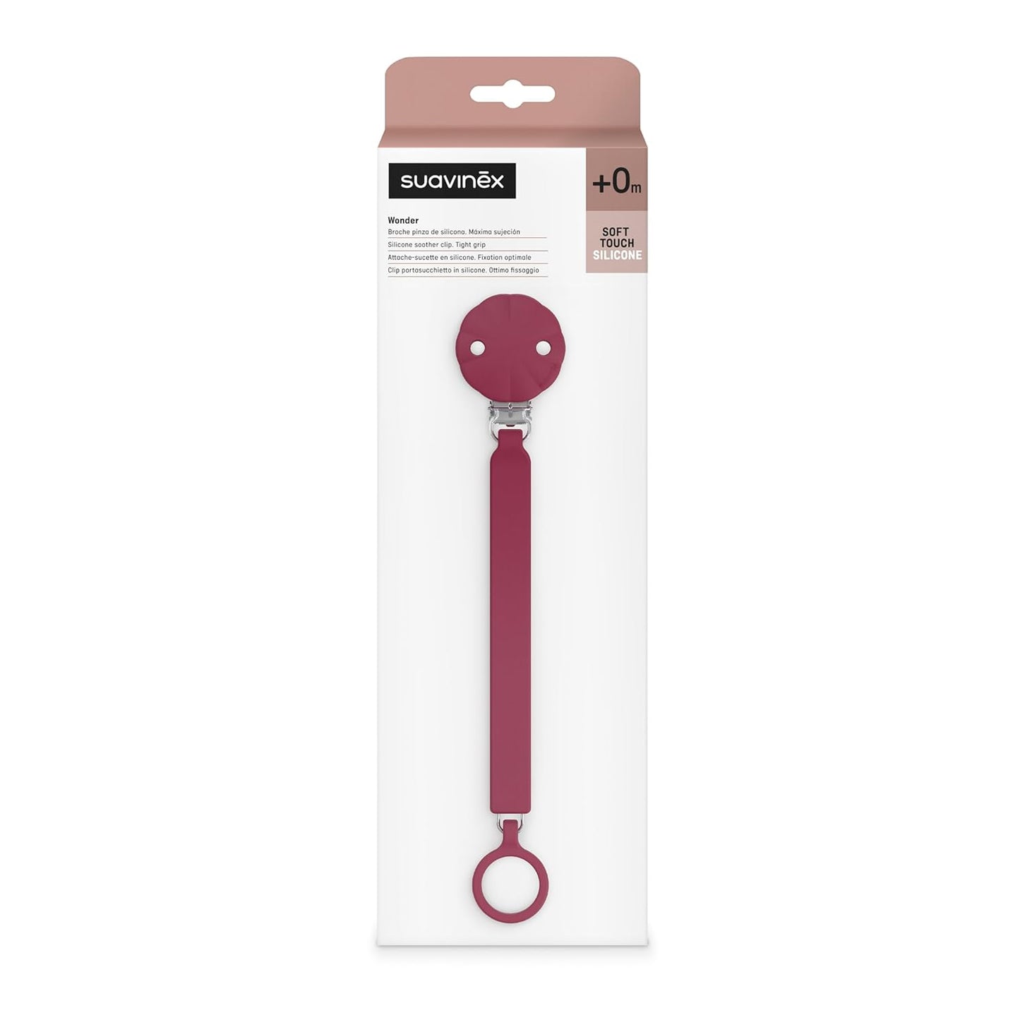 Suavinex Wonder Silicone Baby Pacifier Clip, Spain's #1 Baby Bottle and Pacifier Brand, Paci Clips for Babies, Essentials, Viva Magenta