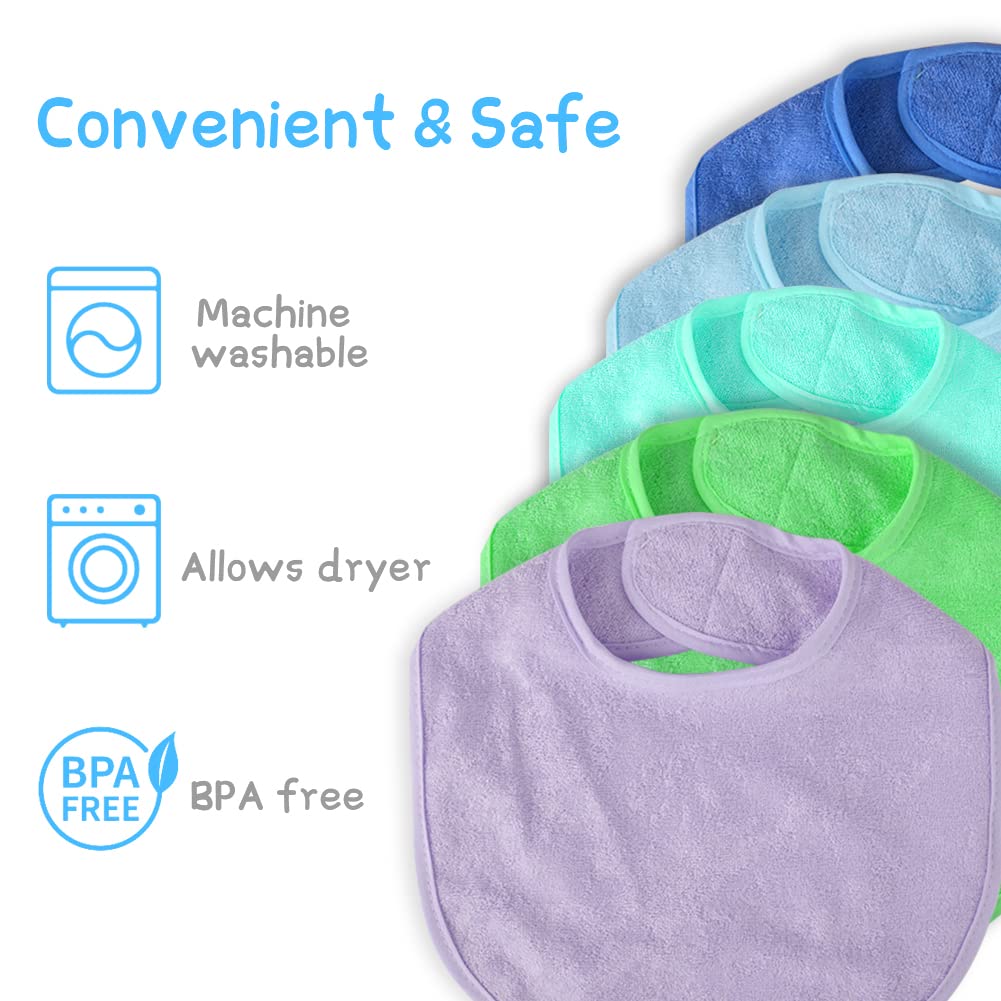 Vicloon Baby Bibs, 8Pcs Terry Bib Set, Baby Bibs for Girls & Boys, Terry Drool Cotton Bibs Waterproof Protection, Soft Absorbent Set for Teething and Drooling, Adjustable Hook-&-Loop Closure(color)