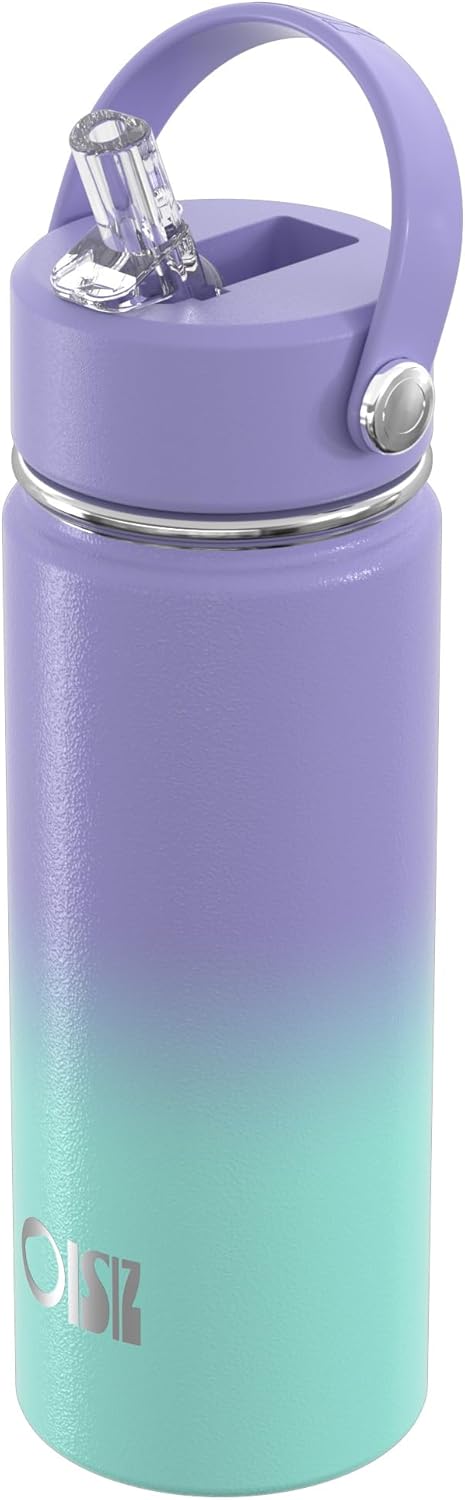 OISIZ 18oz Kids Water Bottle with Straw Lid, Vacuum Insulated Water Bottle 316 Stainless Steel Bottles for Kids for School, Leakproof Water cups, BPA Free and Keep Cold for 24 Hours,Easy to Clean