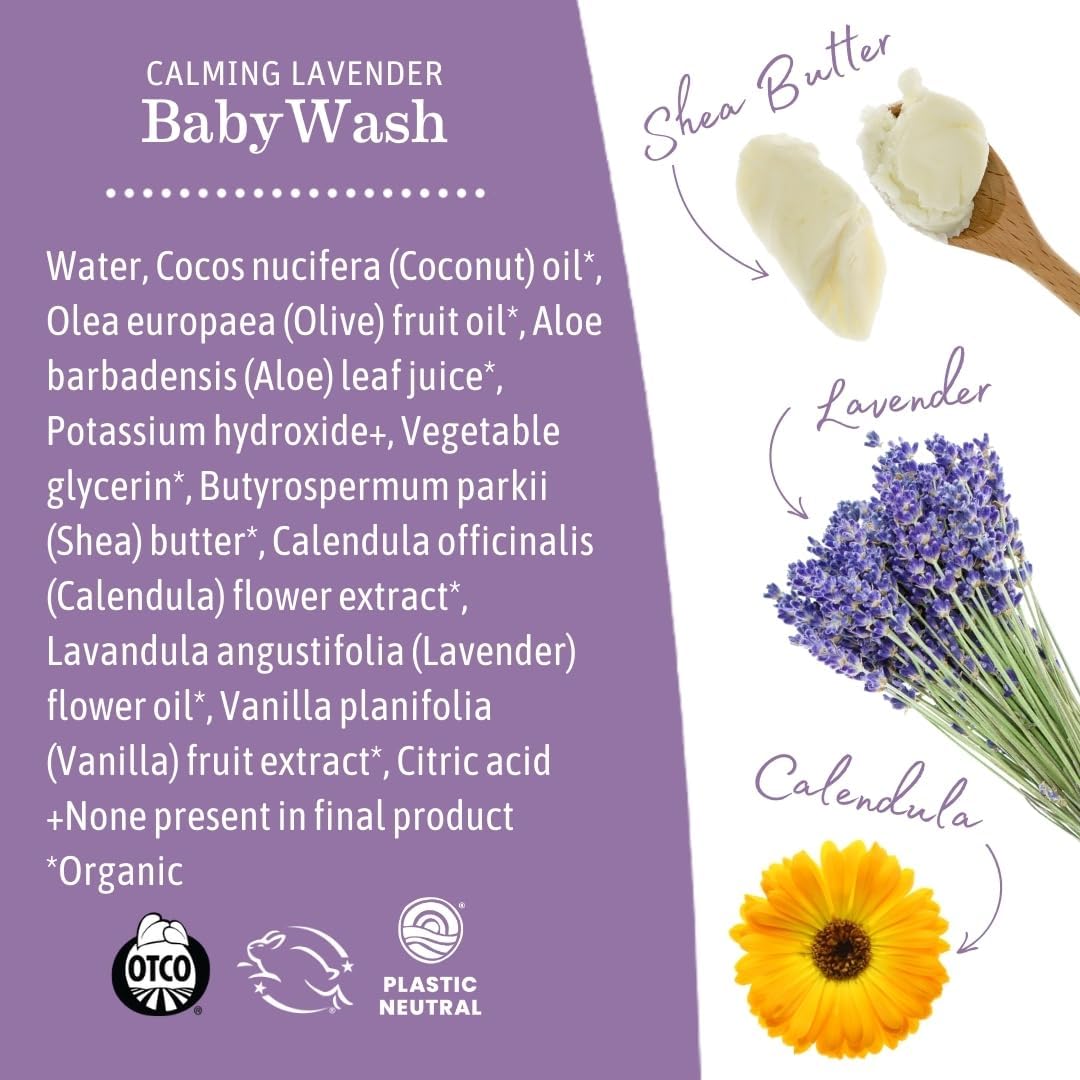 Earth Mama Calming Lavender Baby Wash Liquid Hand Soap Refill, Organic Body Wash for Sensitive Skin, All Purpose Castile Soap Liquid with Coconut Oil, Shea Butter, Calendula & Aloe, 34 fl oz