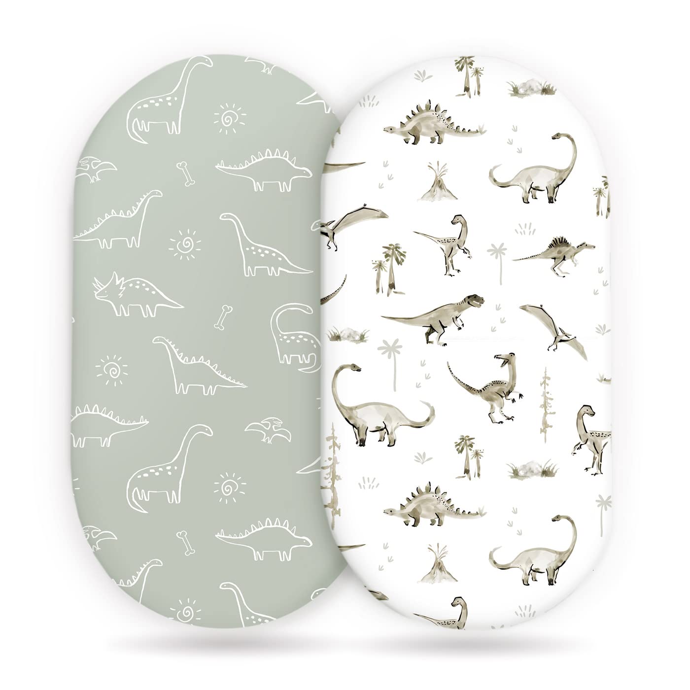 Stretch Ultra Soft Fitted Bassinet Sheet Set 2 Pack, Universal Fit for Bassinets Baby Cradle Moses Basket Oval Rectangle Mattress Safe and Snug, Dinosaur