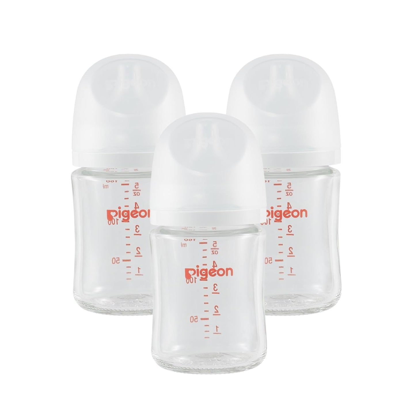 Pigeon Glass Nursing Bottle Wide Neck, Nurture & Nest, Anti-Colic, Streamlined Body, Natural Feel, Easy to Clean, Heat-Resistant, 5.4 Oz (Pack of 3), Includes 3pcs Stage 1 Nipples (0m+)