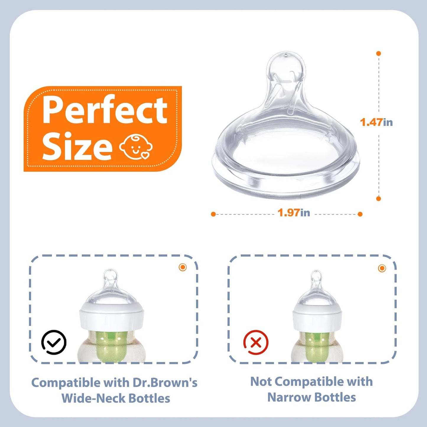 6 Pack Replacement Nipples Compatible with Dr Brown Wide Bottle, Silicone Nipples for Bottle, BPA-Free, Durable and Soft Nipple (L, Fast Flow)