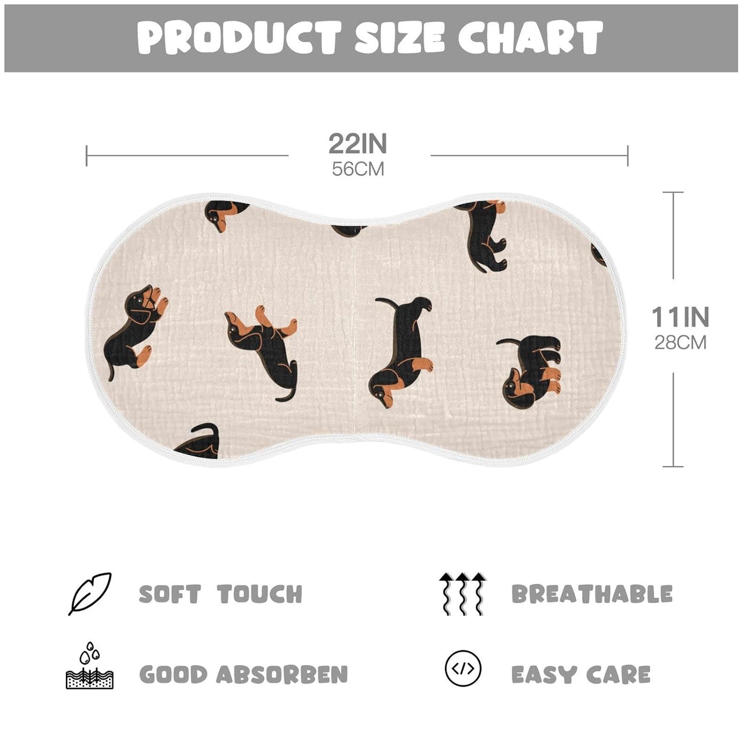 Muslin Baby Burp Cloths Set of 2, Soft Absorbent Cute Dogs Dachshunds Muslin Washcloths, Bibs, Face Towel for Newborn Boys Girls, 22 x 11 Inch