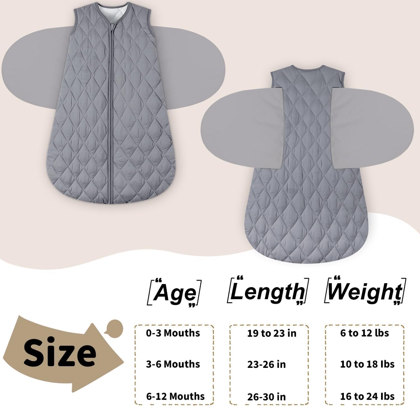 Newborn Sleep Sack Baby Swaddle,3-Way Adjustable Wearable Blanket,Swaddling Sleeping Bag,TOG 2.5 (Gray, 0-3 Months)