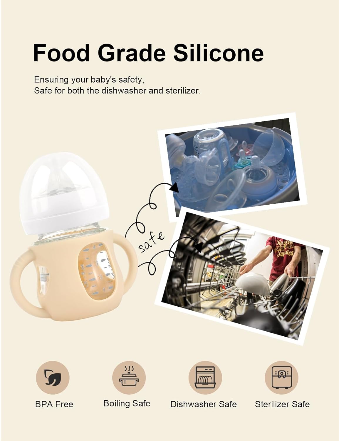 2-Pack Silicone Sleeves for Philips Avent Glass Bottles, BPA-Free Drop-Resistant Baby Bottle Sleeves with Handles, Compatible with Philips Avent Natural Glass Baby Bottles (4 oz)