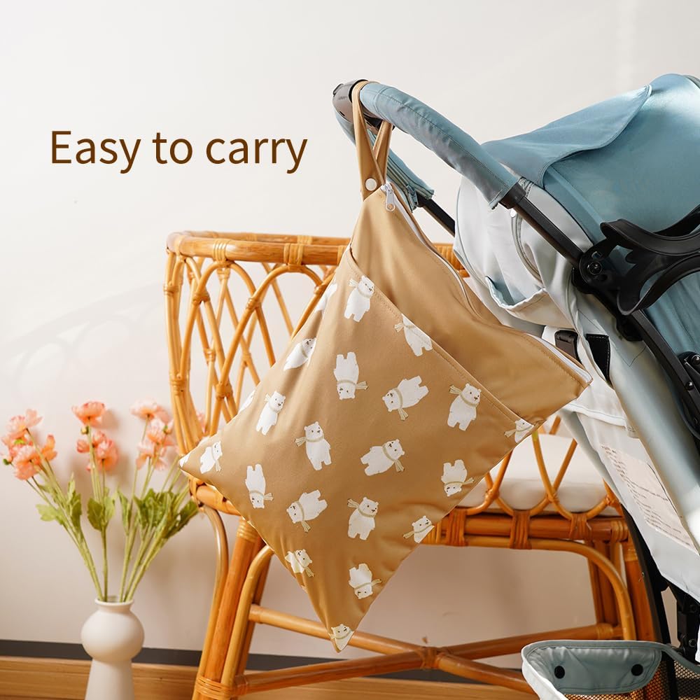 Wet Dry Bags with Two Zippered Pockets and Handle, Reusable Storage Bag for Breast Pump Parts & Baby Items, Waterproof Diaper Bags, Yoga Gym Bag for Swimsuits or Wet Clothes-2pcs, 11.8*15.75"