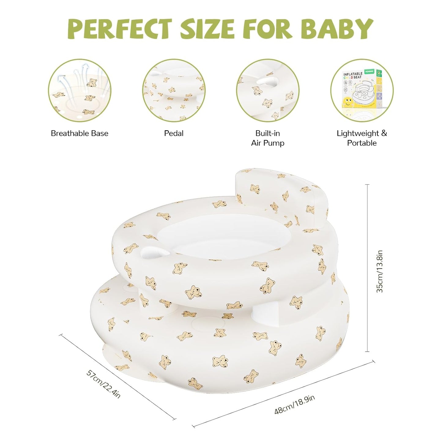 Upgrade Inflatable Baby Seat with Guardrails for Babies 3-36 Months, Built in Air Pump Bumbo Seat, Blow Up Baby Chair Sit Me up Floor Seat for Baby - Bear Rail