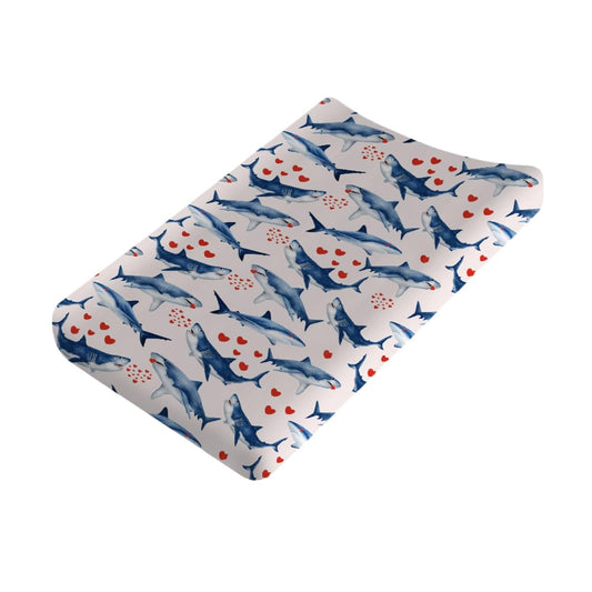 Sea Shark Hearts Changing Pad Cover Sea Ocean Marine Animal Shark Love Diaper Changing Pad Cover for Boys Girls Soft Stretch Diaper Changing Pad Cover Sheets 32''x16''