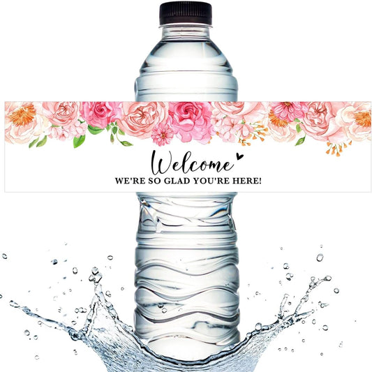 100PCS Wedding Water Bottle Labels Waterproof Greenery Floral Wraps Sticker for Water Bottle Baby Shower Bottle Label for Bridal Shower Party Welcome A03