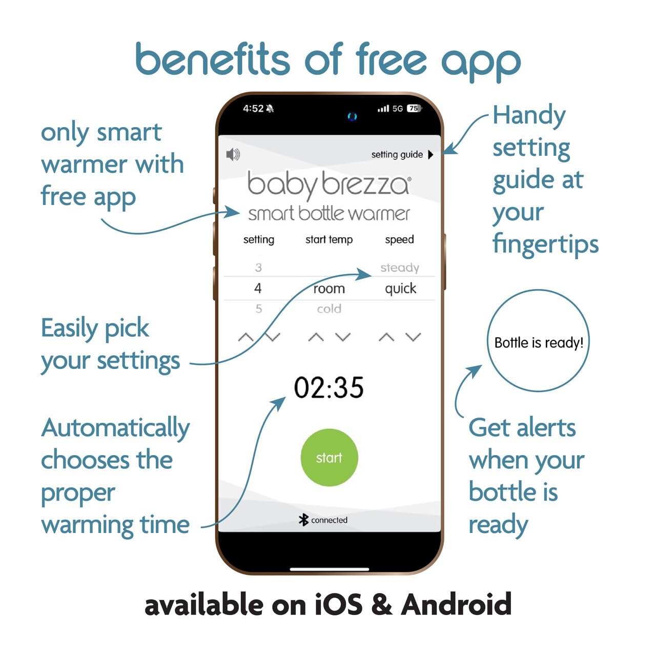 Baby Brezza Smart Baby Bottle Warmer, Breastmilk Warmer + Defroster – Free App - Different Temperatures for Breastmilk + Formula - Universal Fit for All Bottles + Milk Bags - Calentador de Biberones