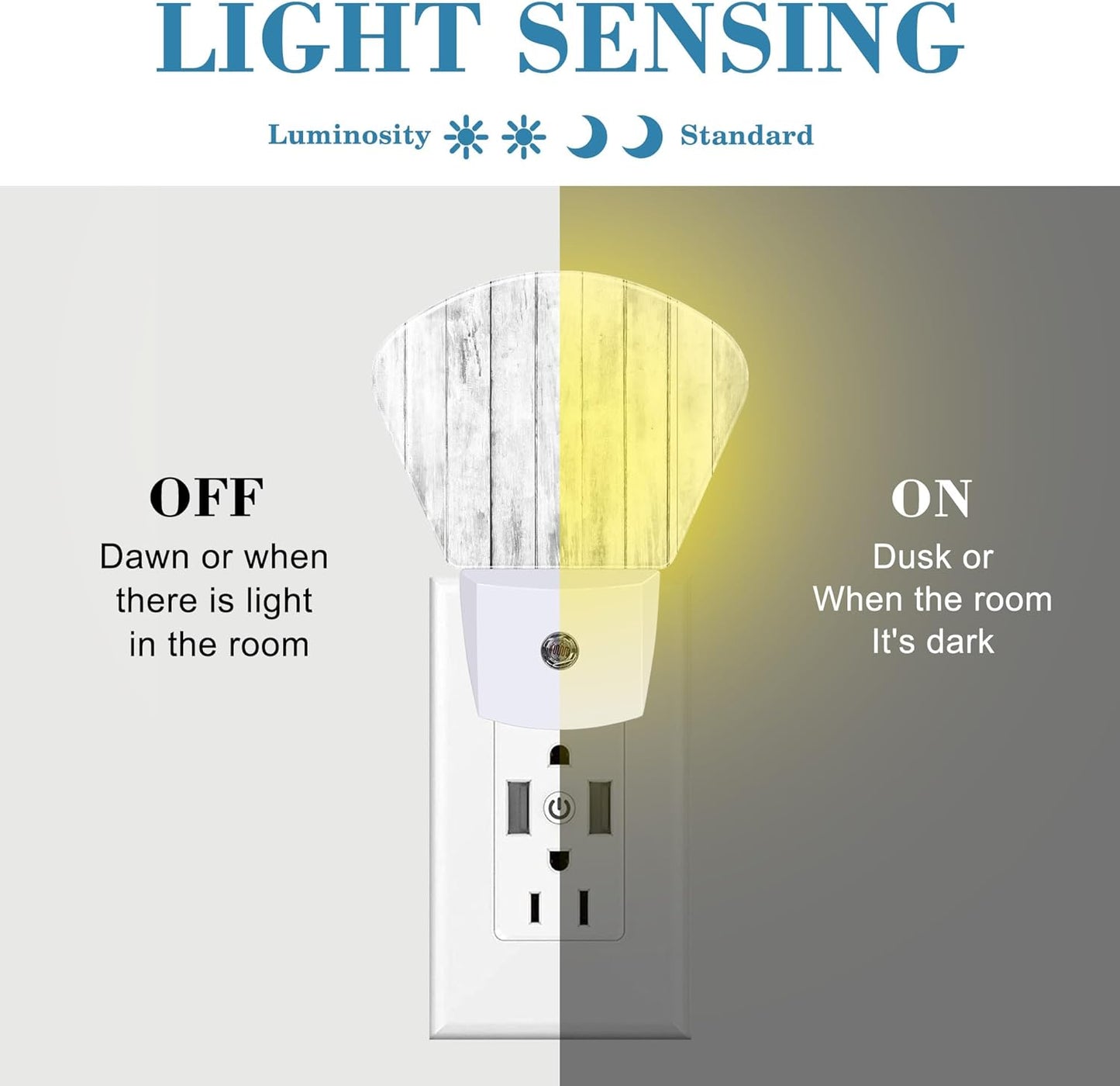 White Wooden Texture Night Light, Old Wood Grain Nightlight Plug into Wall with Dusk to Dawn Sensor for Kid Girls Boys Women Men Bedroom, Hallway, Kitchen, Bathroom, Stairs Decor