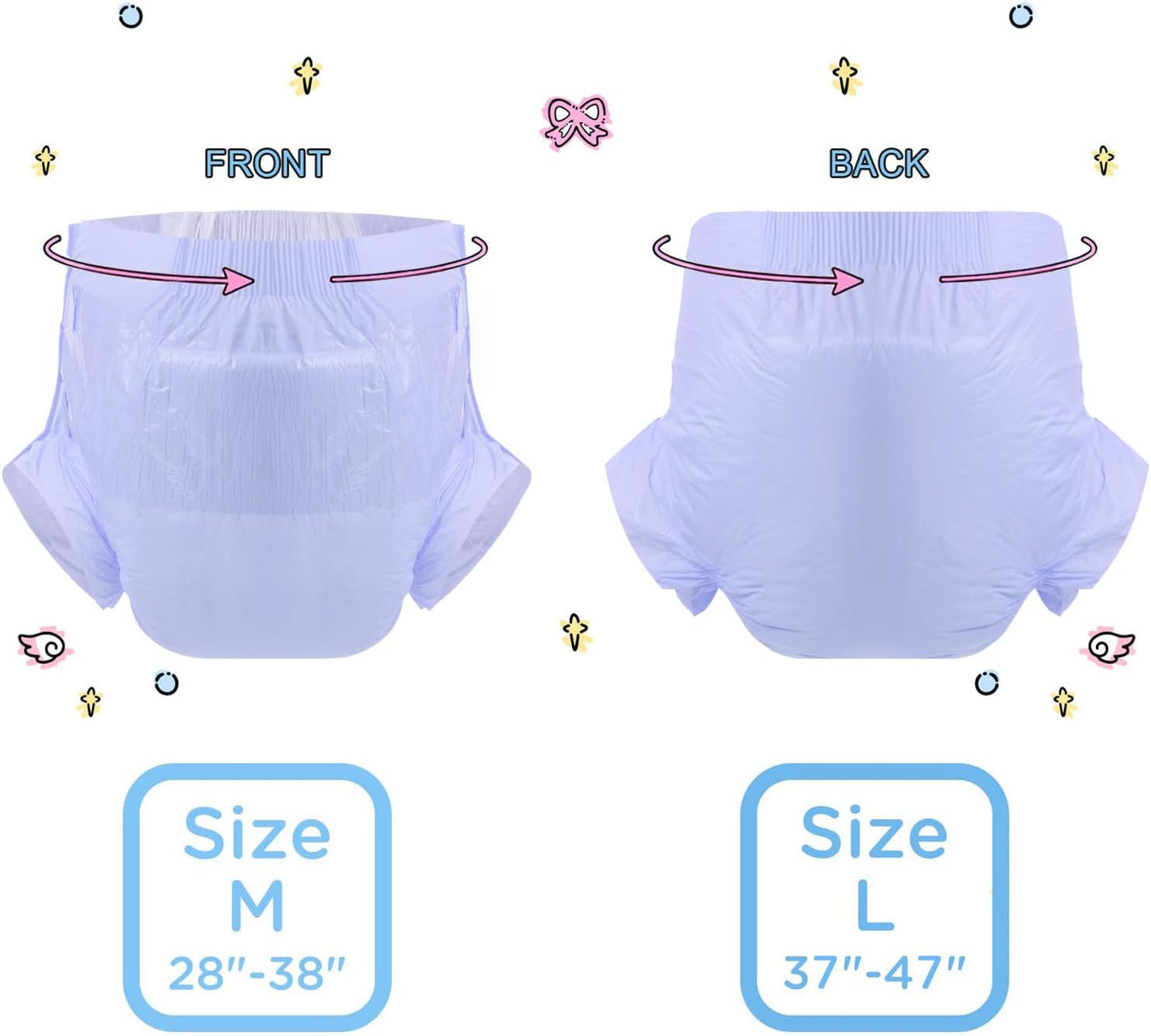 CutiePlusU Disposable Adult Diaper Heavy Absorption Dry Surface Adult Diapers All Night- Purple 10 Pieces (Medium 28"-38")
