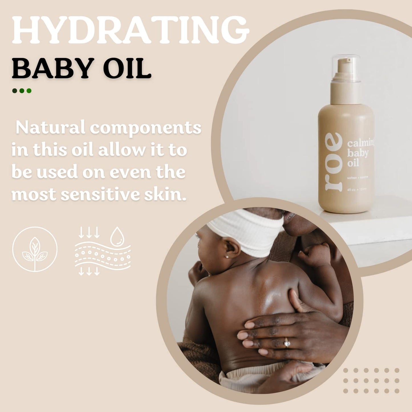 Roe Wellness Baby Oil Calming & Soothes, Hydrates Rough and Irritated Skin | All Natural Non-Greasy Hydrating Baby Oil | Moisturize Full Body (Calming Baby Oil)