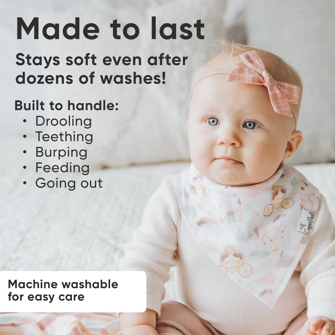 Copper Pearl 4 Pack Soft Cotton Baby Bibs for Drooling and Teething, Absorbent Drool Bibs for Baby Girl and Boy, Adjustable to Fit Newborns to Toddlers, Tons of Styles (Enchanted)