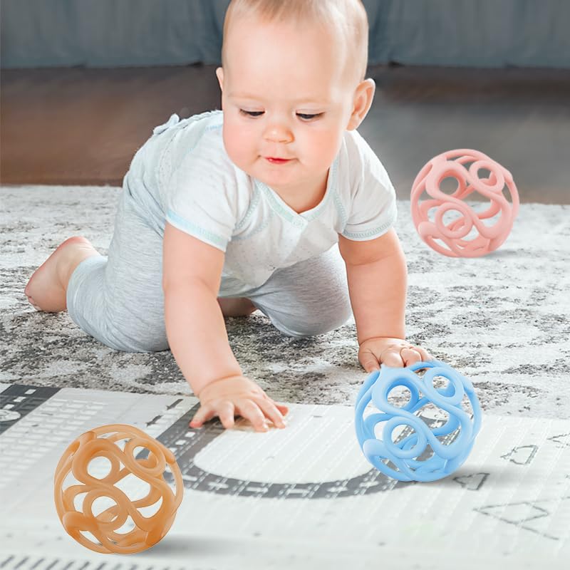 Silicone Teething Ball Toy, Tactile Sensory Ball Toy for Babies, Easy to Hold Design, Stretchy, Squisly, Soft (Milky White)