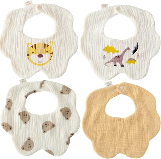 4 Pack Baby Bandana Bibs - Super Absorbent for Drooling & Teething - Soft, Flower Shape (0-24 Months)