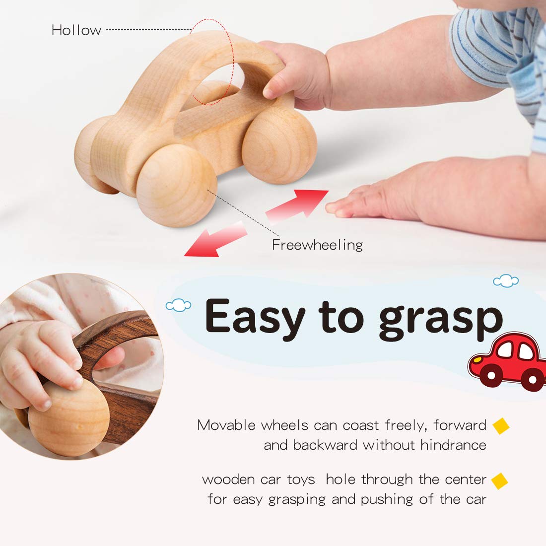 let's make 3pc Wooden car Toys Montessori Nursing Wooden Rattle Toy Cars, Handcrafted Wooden Eco Friendly Toy Car