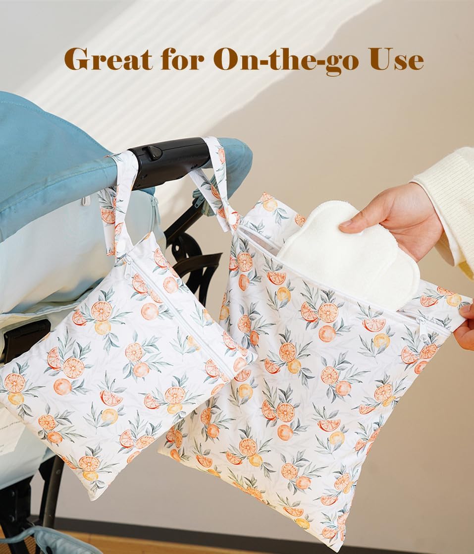 2 Sizes Wet Bags, Waterproof Storage Bag for Baby Diapers and Pump Parts, Reusable Diaper Bag with Zippered Pockets and Handle, Travel Bags, Beach, Pool, Gym Bag for Swimsuits & Wet Clothes, Set of 2