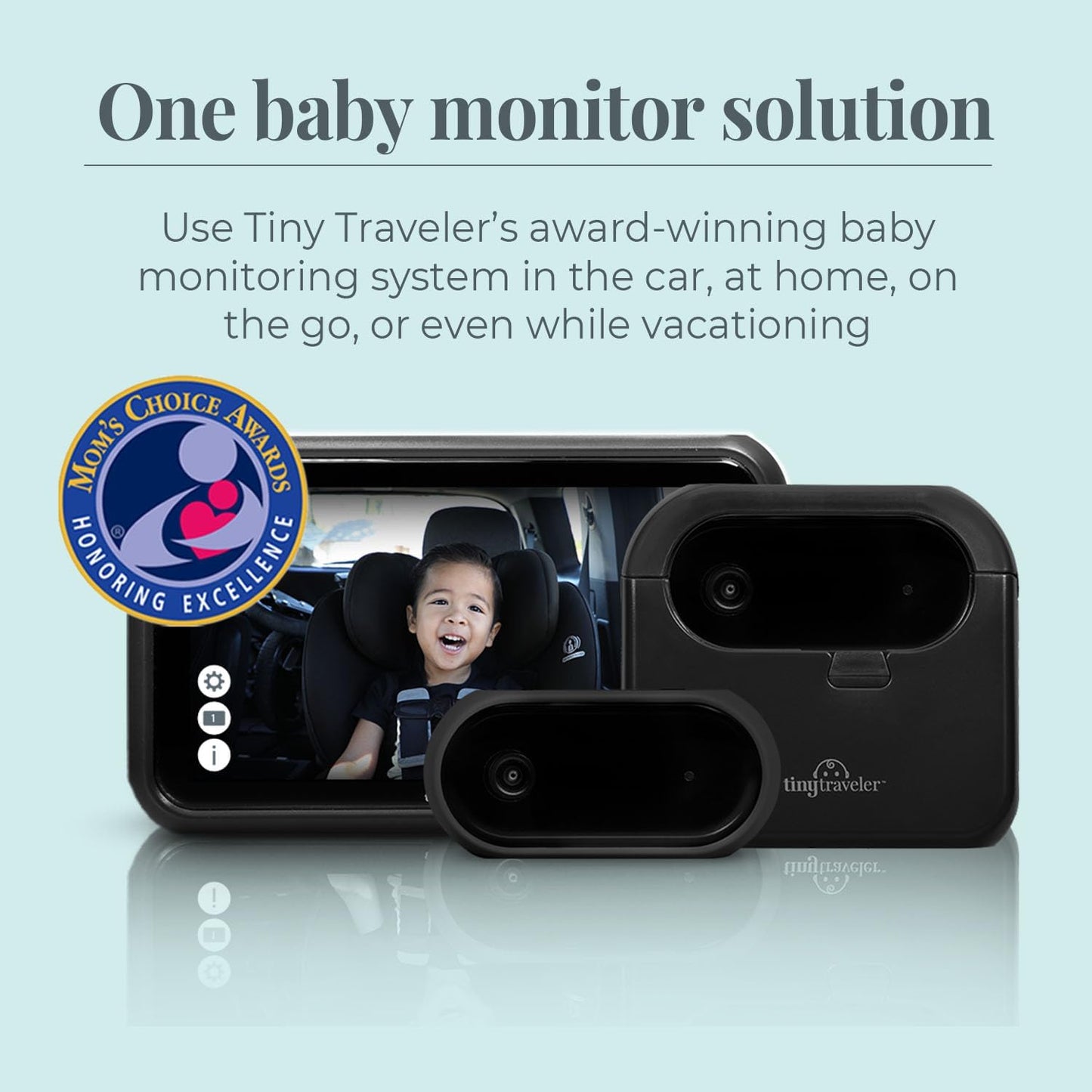 Tiny Traveler Baby Car Monitor for 2 Kids, 5” Touch Screen, No WiFi, Home Travel Roadtrip – Rear-Facing Car Seat Monitor Night Vision Baby Reminder Alert - Black