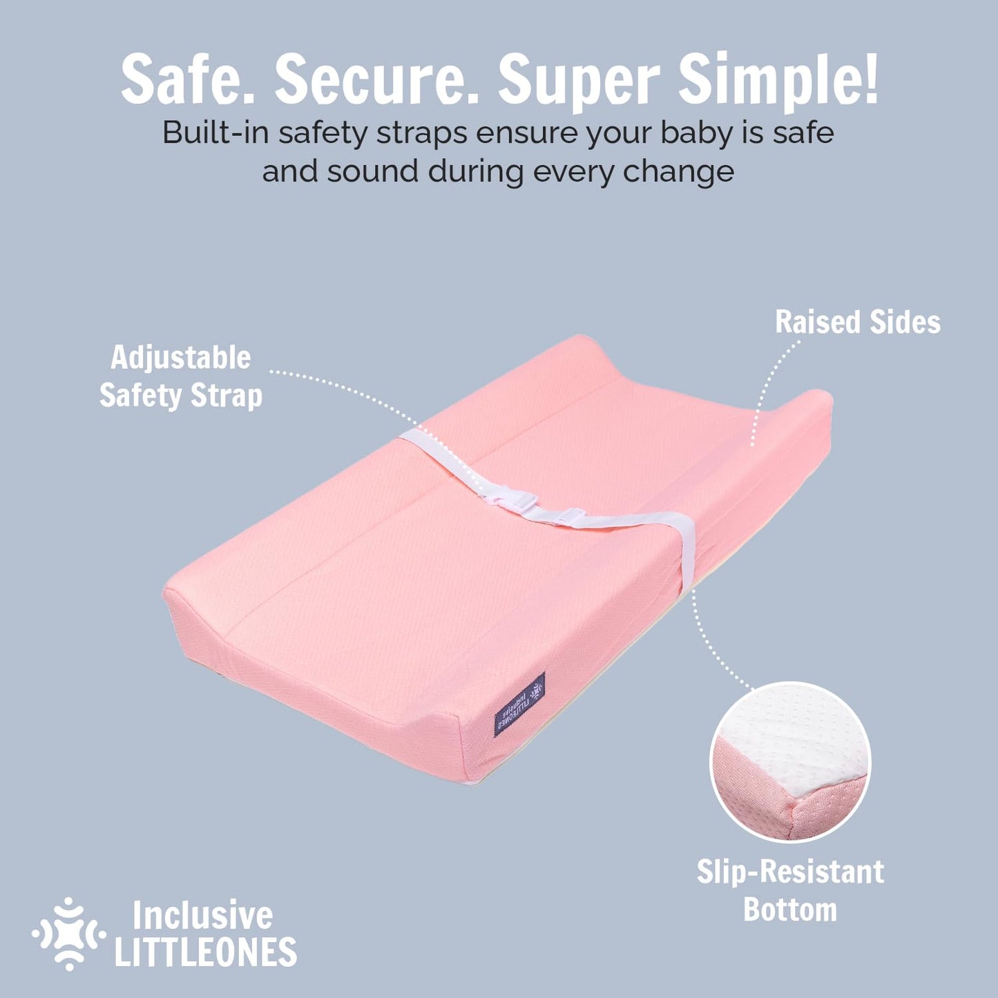 Baby Diaper Changing Pad Soft, Waterproof Changing Pad, Non-Slip Bottom, Safety Straps & Ergonomic Contoured Design - Wipeable Changing Pad Cover Standard Size (31.5"x16") Changing Tables & Dressers