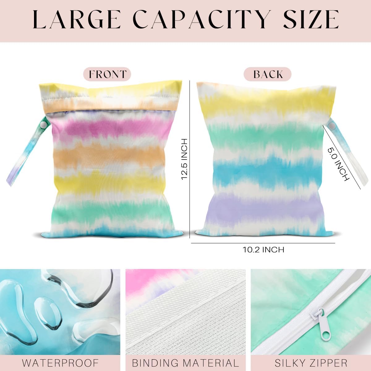 2 Pcs Wet Bag, Wet Dry Bag, Wet Bag for Swimsuit, Travel, Beach, Pool, Diapers, Dirty Yoga Gym Clothes, Toiletries, Makeup Bag, Eucalyptus Palm Leaves Print Tropical Plant Birthday Gift.