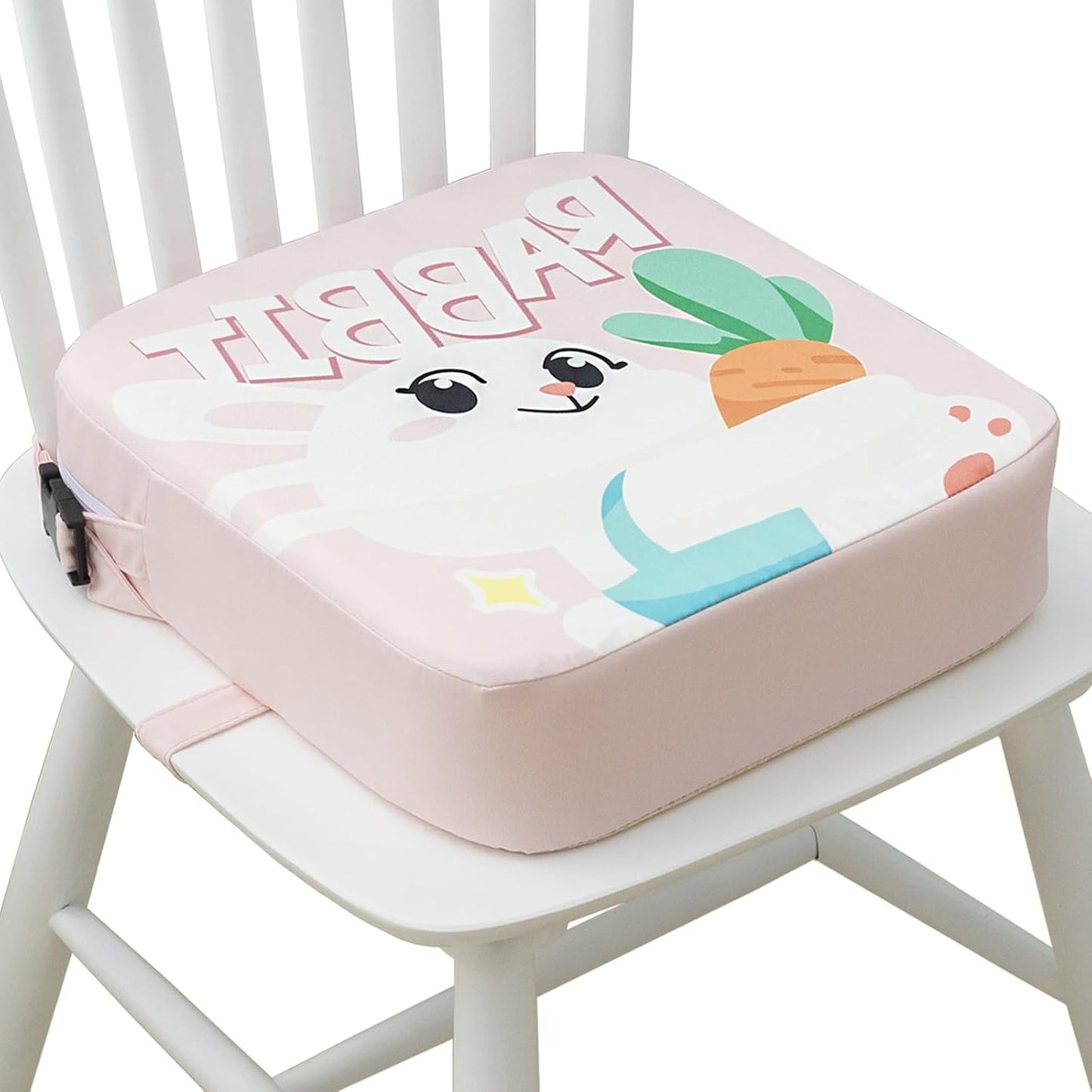 Toddler Booster Seat for Dining Table, Portable Kids Booster Seat with Safety Buckles Portable Increasing Booster Cushion with Non-Slip Bottom (Pink Rabbit)
