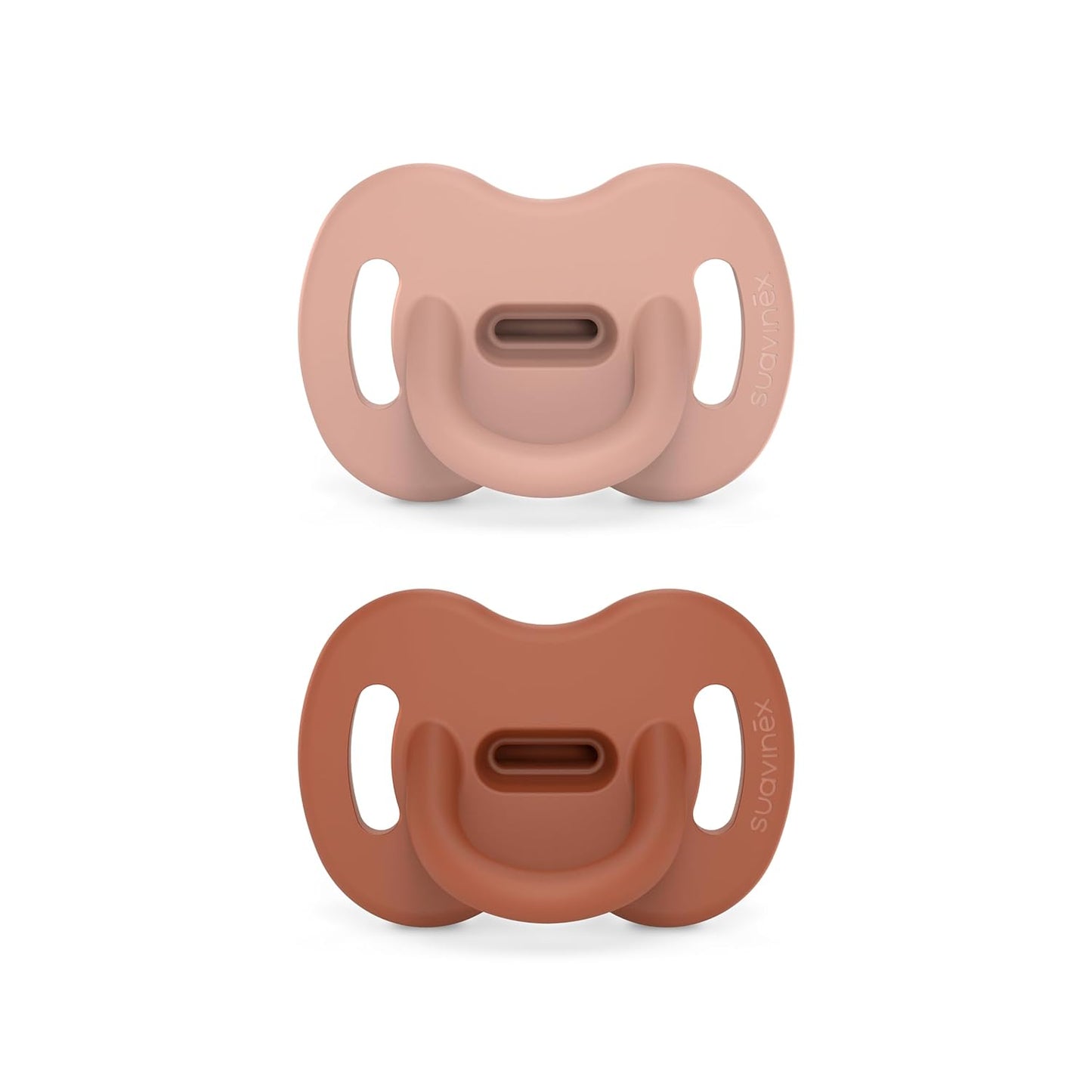 Color Essence SX PRO Silicone Baby Pacifier 2Pk, Made with 100% Soft Silicone, Baby Essentials Perfect for Breastfeeding Babies, Designed in Spain, 6-18 Mths, Nude/Orange