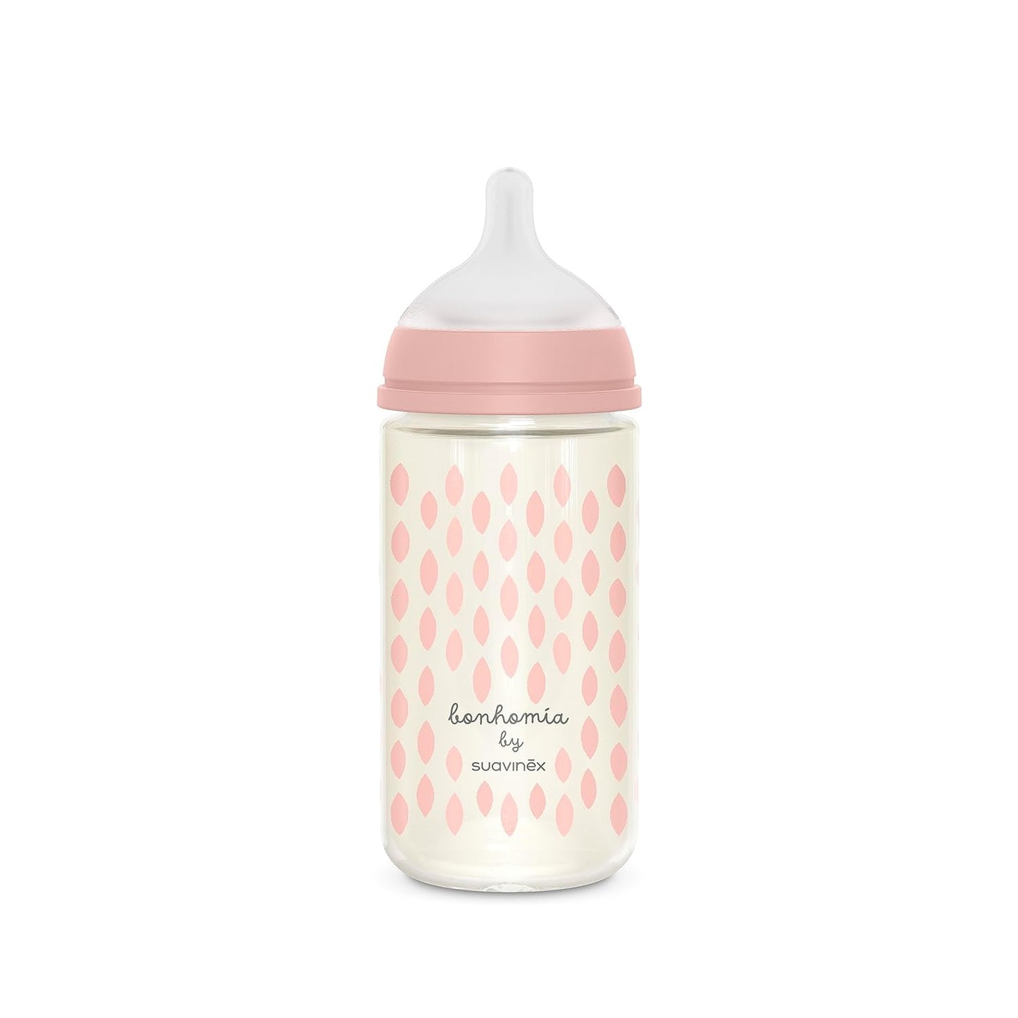 Suavinex Bonhomia Glass Baby Bottle with SX PRO Silicone Nipple, Anti Colic Baby Bottles, Baby Bottles for Breastfed Babies, Medium Flow, 3mo, 8oz, Pink
