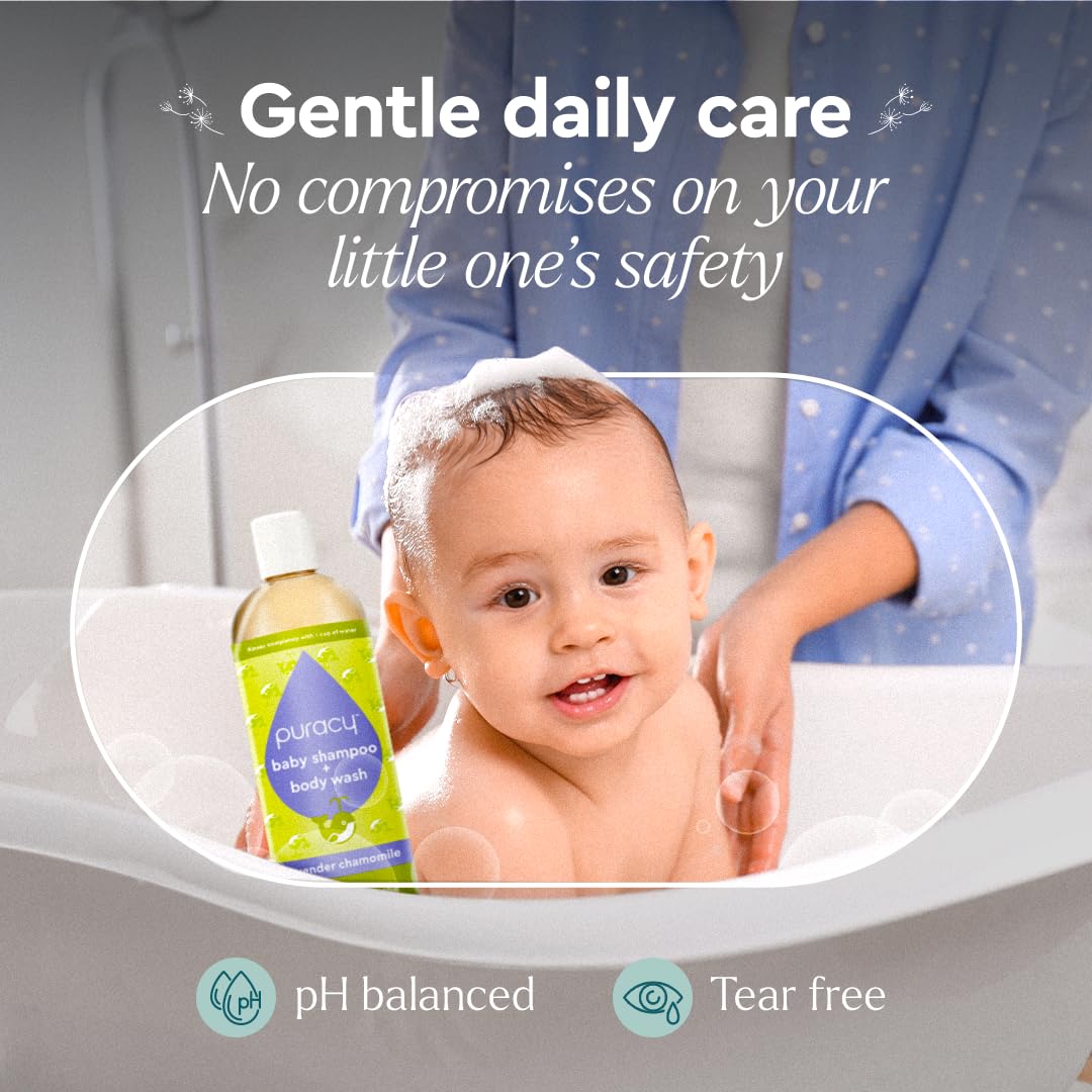 Puracy Baby Shampoo & Body Wash for Children - Pure Ingredients with 12 Fruit & Vegetable Extracts for Silky Smooth Skin, Gentle Lavender Chamomile Aroma, Baby Shampoo, Baby Body Wash 12 Oz (2-Pk)