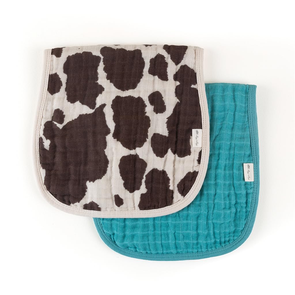 Itzy Ritzy Set of 2 Baby Burp Cloths – Ultra-Soft Absorbent Burping Cloths for Babies - Made of 100% Cotton Muslin and Generously Sized with Trendy Coordinating Prints – Machine Washable (Cow Print)