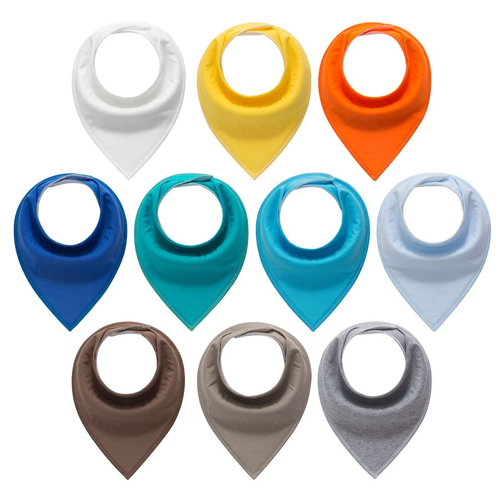 Baby Bibs Bandana Drool Bibs 10 Pack for Infant, Boys, Girls, Unisex 100% Cotton Drooling Bibs Soft and Absorbent (Blue and brown)