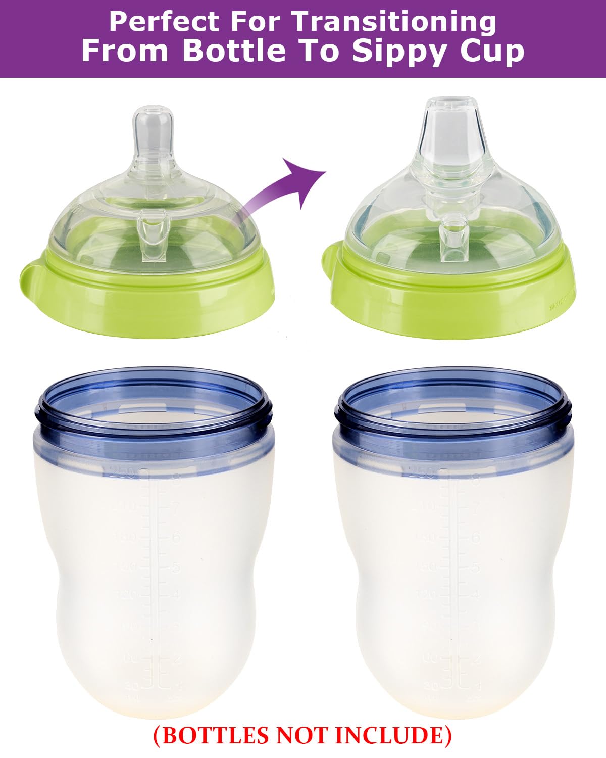 Sippy Spout Nipples for Comotomo Baby Bottles,100% Soft Silicone Sippy Cup Nipples,Variable Flow Conversion Nipple,6+ Months,4 Count