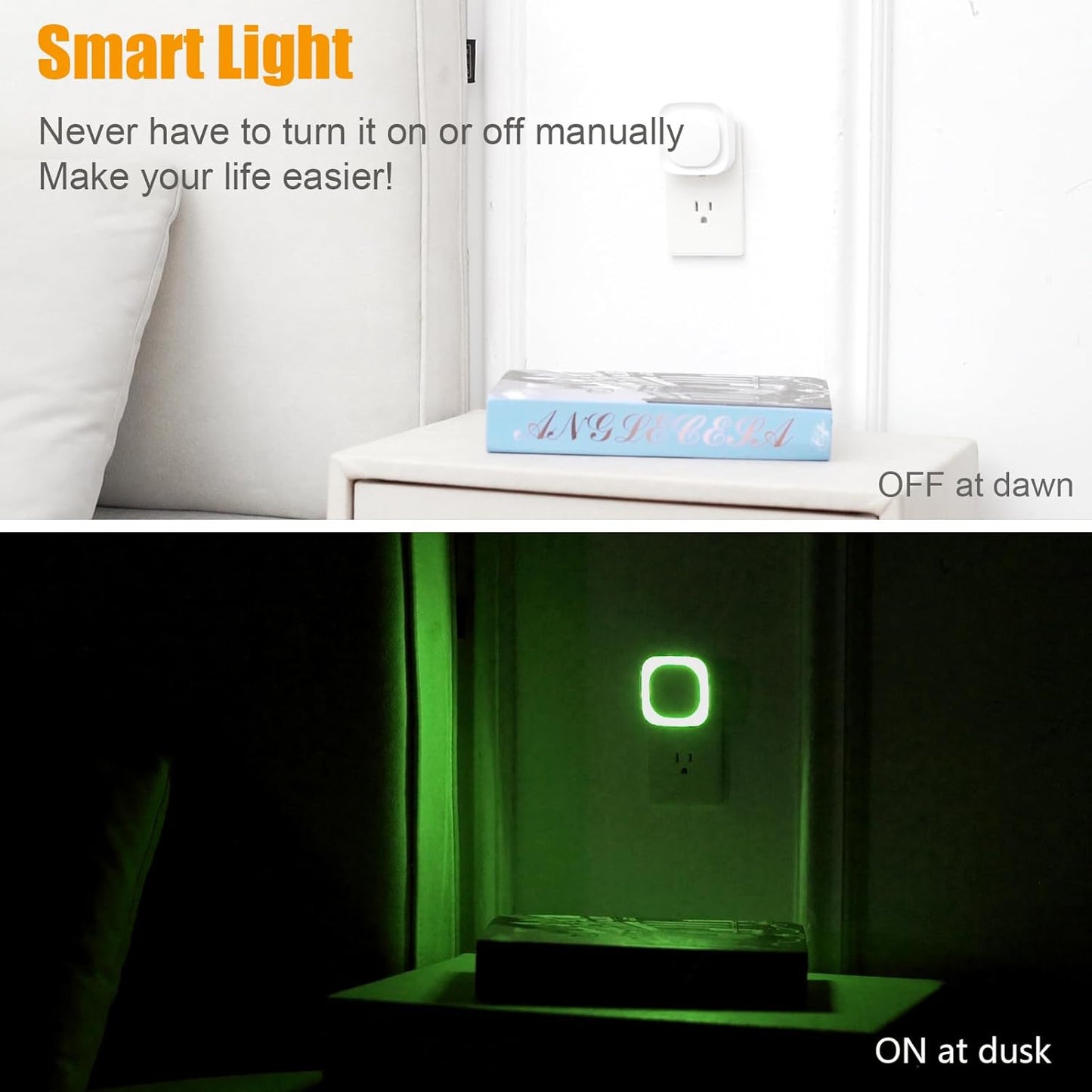 2 Pack Green Night Light, Dimmable Soft Glow & Indirect Reflection, Auto Dusk to Dawn Sensor, Plug in Nighlight for Home Bar, Game Room, Holiday Decor, Hallway, Bathroom, Toliet
