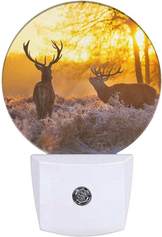 EKOBLA Deer Night Lights Plug into Wall Deer Elk Animals River Creek Autumn Woods Night Light with Dusk to Dawn Sensor LED Lamp for Men Women Boys Girls