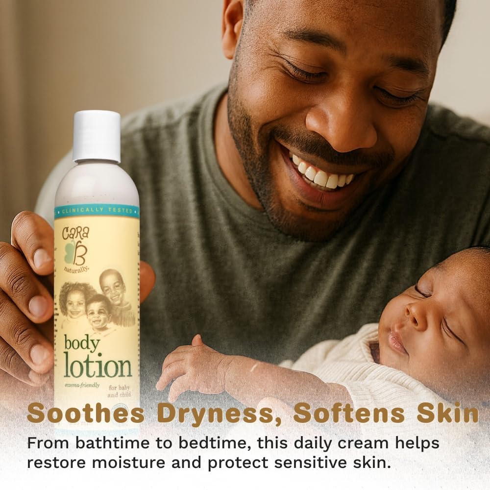 CARA B Naturally Baby Lotion, Melanin-rich Skin Moisturizer for Black & Brown Babies & Children, Daily Body Cream for Dry, Sensitive Skin, African American Toddlers & Kids of Color, 8 oz