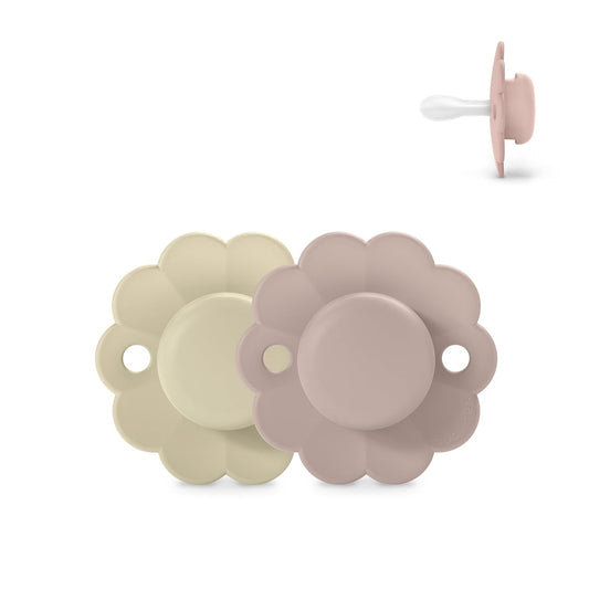 Suavinex Wonder Baby Pacifier, SX Pro Silicone Nipple, Reversible, Non Irritating Shield Design, 2 Pk Pacifiers 0-6 Months, Made in Europe, Gray/Mauve