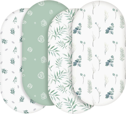 Soarwg Kids Bassinet Sheets, Bassinet Sheets for Baby Boy and Girl, Bassinet Sheet Neutral, Fit for Rectangle, Round, Oval, Hourglass Mattress, Flexible for Different Bassinet Pad/Mattress 4 Pack