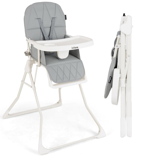 INFANS Baby High Chair, Quick Folding Portable Highchair for Babies and Toddlers with Adjustable Footrest Removable Dishwasher Tray PU Seat, Compact Highchairs for Baby Age 6-36 Months (Grey)