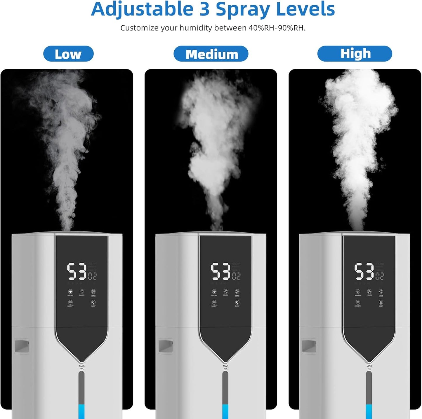 10L/2.6Gal Smart Humidifiers for Bedroom Large Room up to 600ft², 100H Runtime Cool Mist Top Fill, Ultra Quiet 30dB, Auto Control, Essential Oil Tray, Perfect for Bedroom, Office, Baby, White