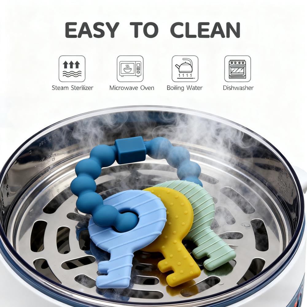 Baby Keys Teether Toys,Silicone Teething Toys for 3+ Months,Teething Keys Toy for Infants-Soft & Raised Texture to Soothe Gums,BPA Free (Deep Blue)