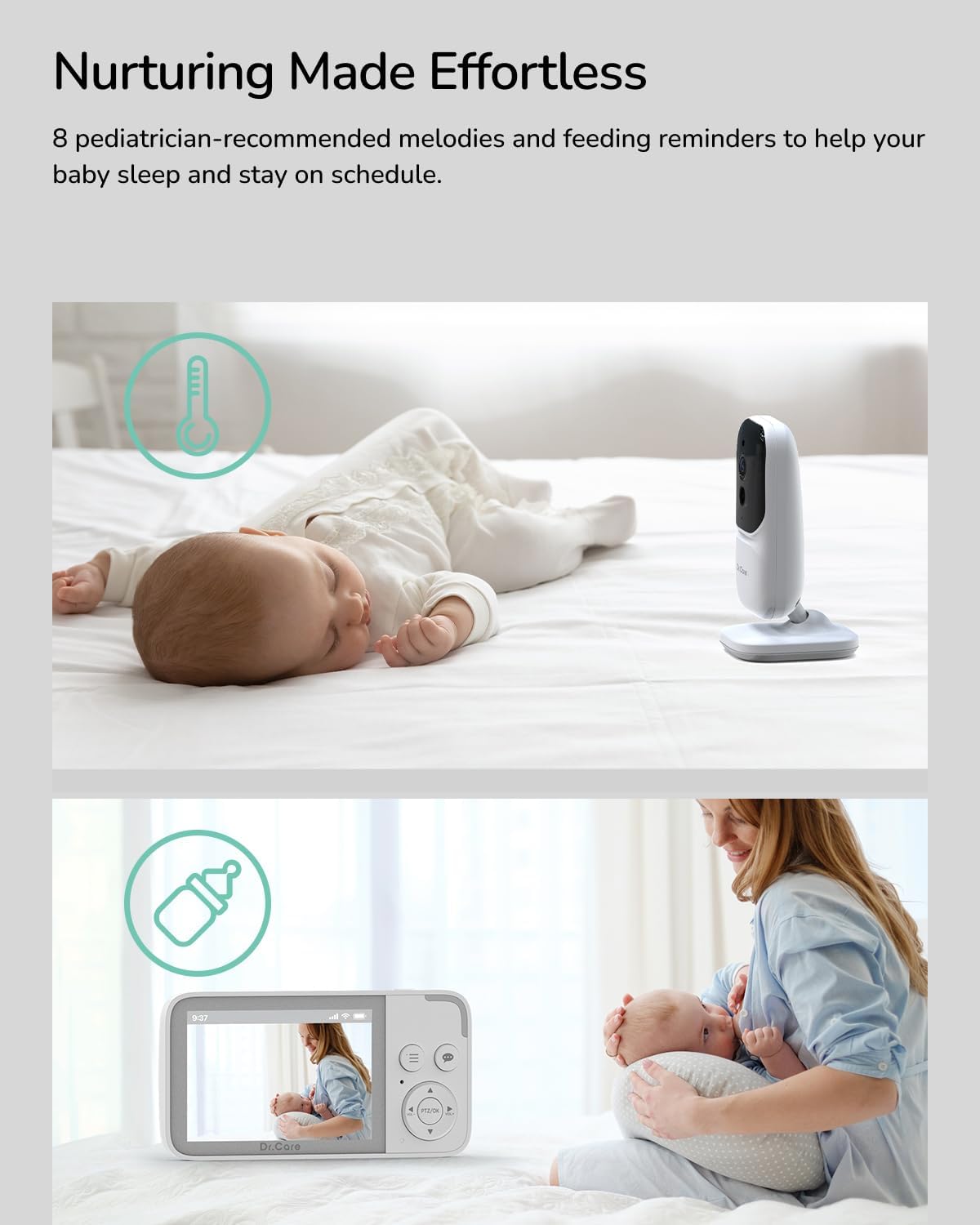 Dr. Care NeoView Video Baby Monitor with 2 Cameras -3.5” Screen, 2-Way Audio, Video Loop Recording, Night Vision, Real-Time/VOX Monitoring, Temp Sensor, Lullabies, No Wi-Fi (Supports Up to 128GB)