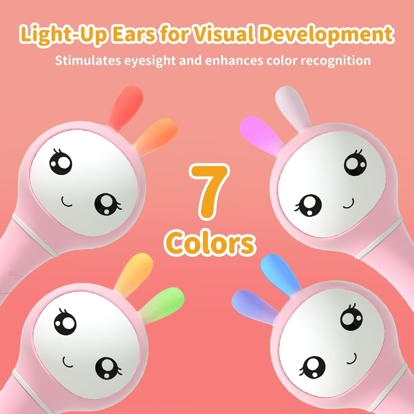 alilo Yoyo Talking Bunny Baby Musical Light-Up Rattle Toys 0-6-12-18 Months, Voice Mimicking Toy, Preloaded 90+ Audio Content, ABC/Number/Notes Learning Toys for Baby Infant Newborn Boy Girl Gifts