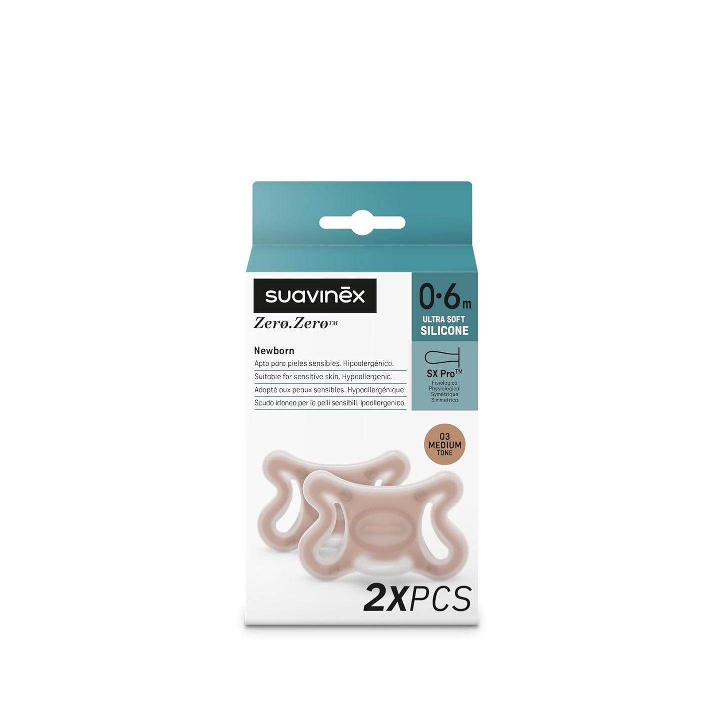 Suavinex Zero Zero Silicone Baby Pacifier w/SX Pro Physiological Pacifier Nipple (0-6M), 2Pk, Medium