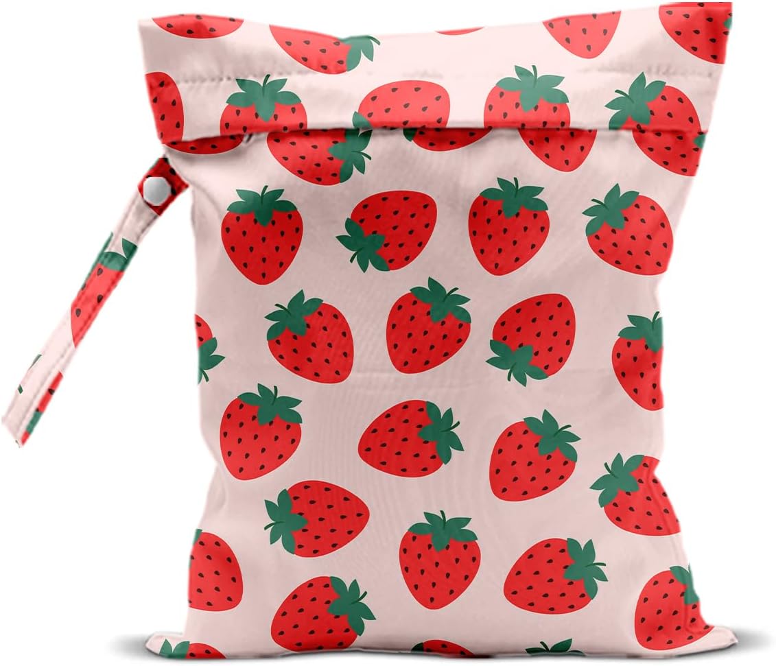 Summer Fruits Wet Bags 12x10 Inch, Strawberry Waterproof Travel Laundry Bags, Reusable Wet Dry Bag for Swimsuit Beach Diapers Dirty Yoga Gym Clothes, Travel Gifts for Women Friend