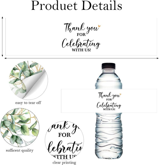 100PCS Wedding Water Bottle Labels Waterproof Greenery Floral Wraps Sticker for Water Bottle Baby Shower Bottle Label for Bridal Shower Party Thanks（White）