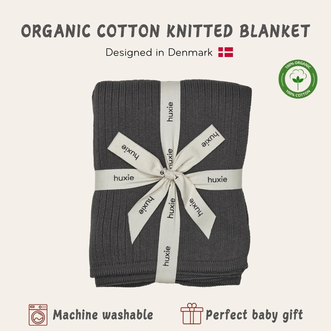 Knitted Organic Cotton Baby Blanket- Swaddle Blanket, 30" x 40" Soft Receiving Blanket for Newborn (Stone Grey)