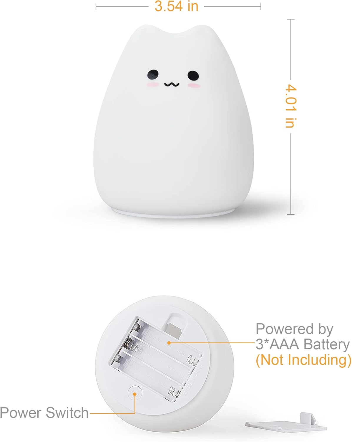 LED Cat Night Light, Battery Powered Night Light for Kids, Silicone Multicolor Cute Lamp with Warm White and 7-Color Breathing Mode, Christmas Gifts for Kids, Baby, Children, Lady (Cute Cat)