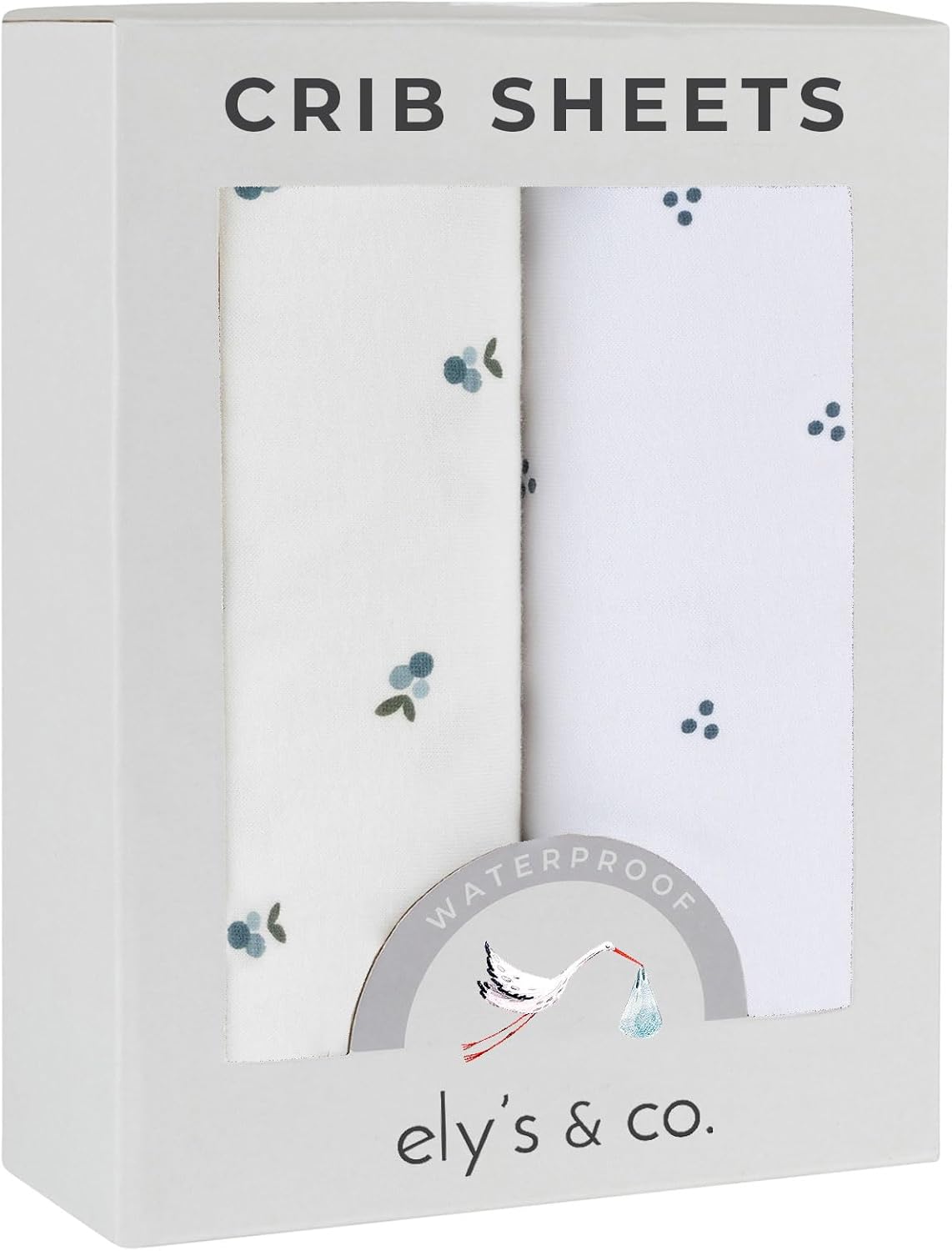 Ely's & Co. Patent Pending Waterproof Crib Sheets, 100% Cotton with Waterproof Lining - Built in Mattress Protector, 2 Pack Fitted Crib Sheet Set, Berry and Cluster Dot (Blue) 28” x 52”