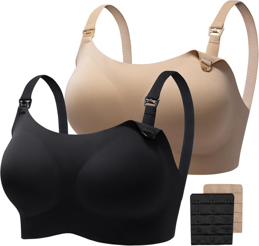 Nursing Bras for Breastfeeding, Leakproof Seamless Comfort Maternity Bras for Pregnancy Sleep with Extra Extender
